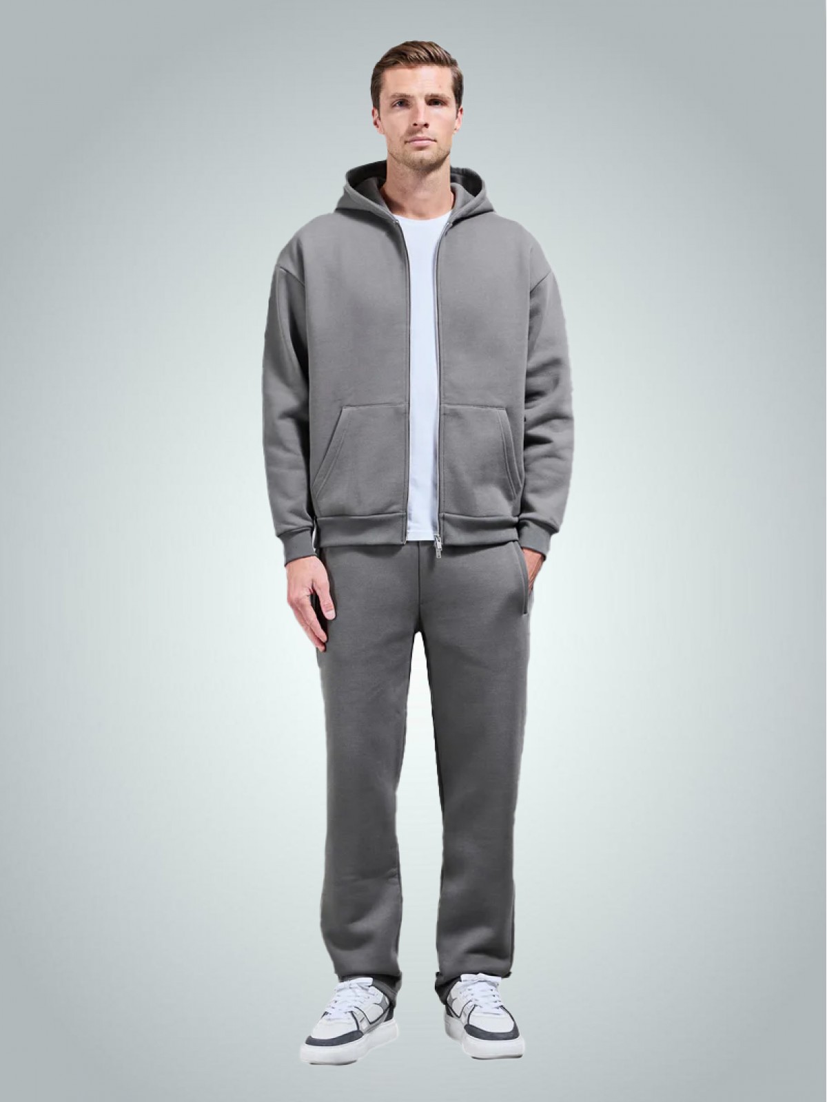 Kapüşonlu Kalın Fermuarlı Sweatshirt