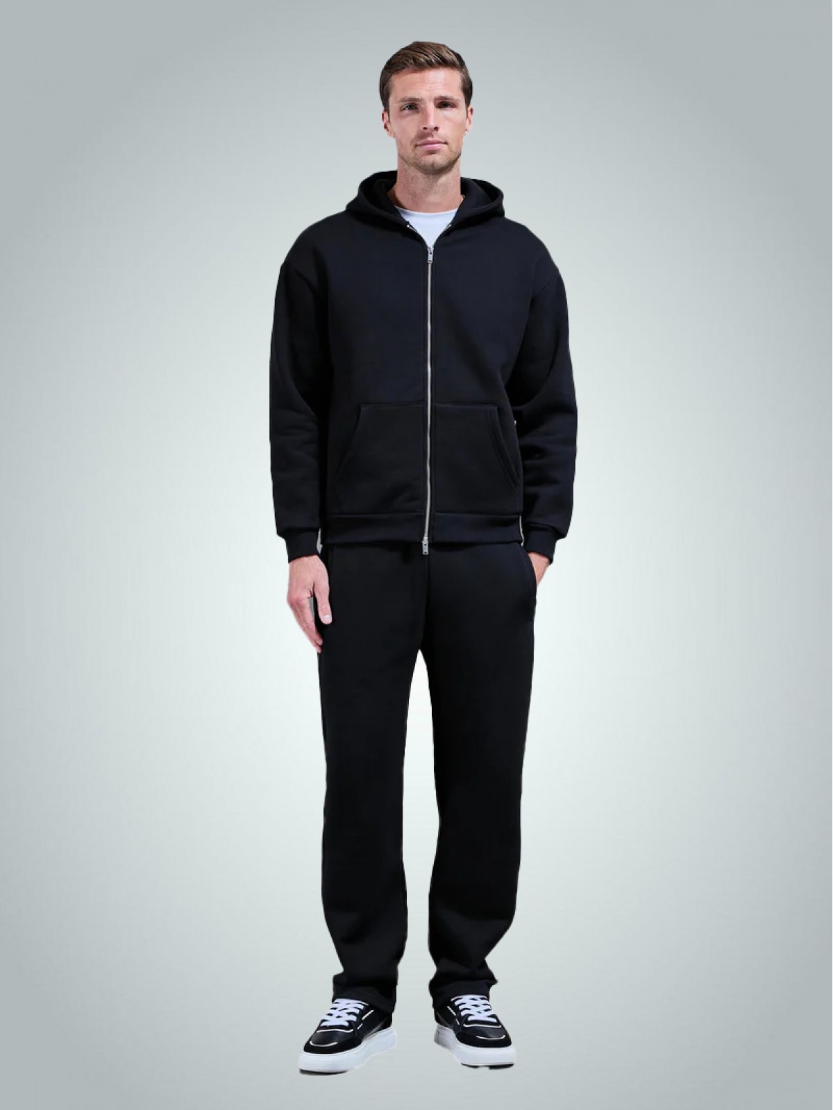 Kapüşonlu Kalın Fermuarlı Sweatshirt